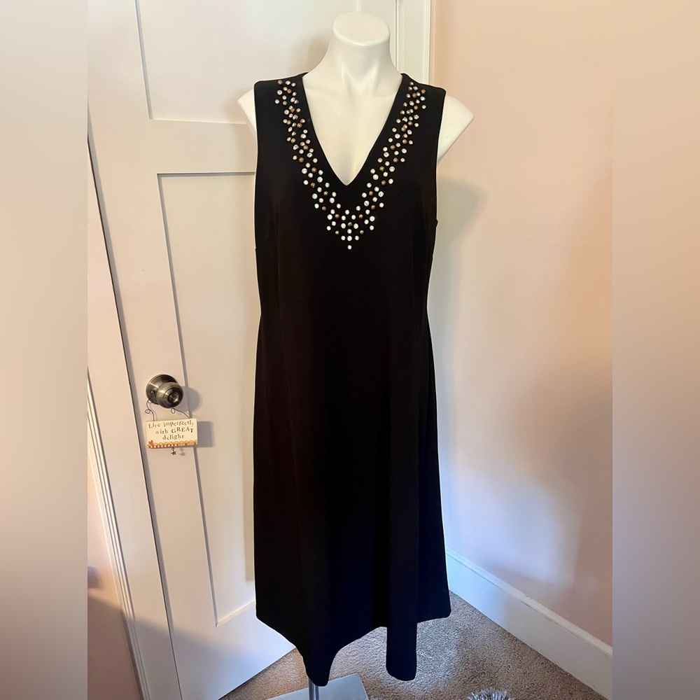 Calvin Klein Black Sleeveless Dress with Embellished V-Neck